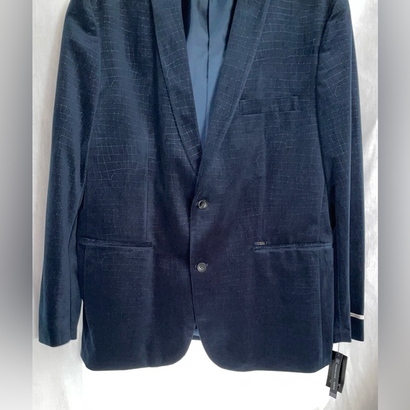 NWT Men’s INC Milan Slim Fit Navy Blue Velvet Patterned Blazer Jacket Sz XL - Picture 2 of 12